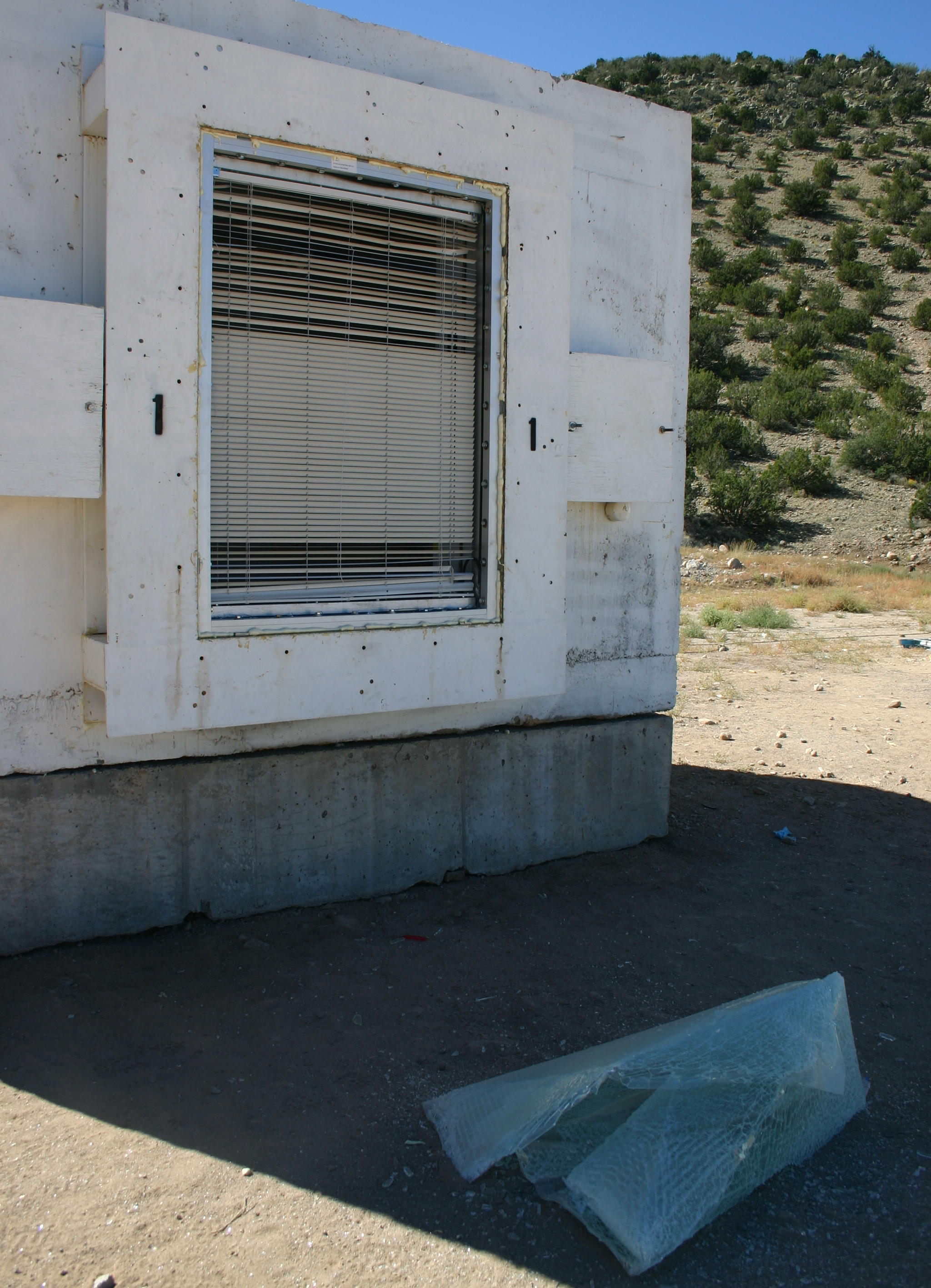 BlastBlind test setup showing protected glazing