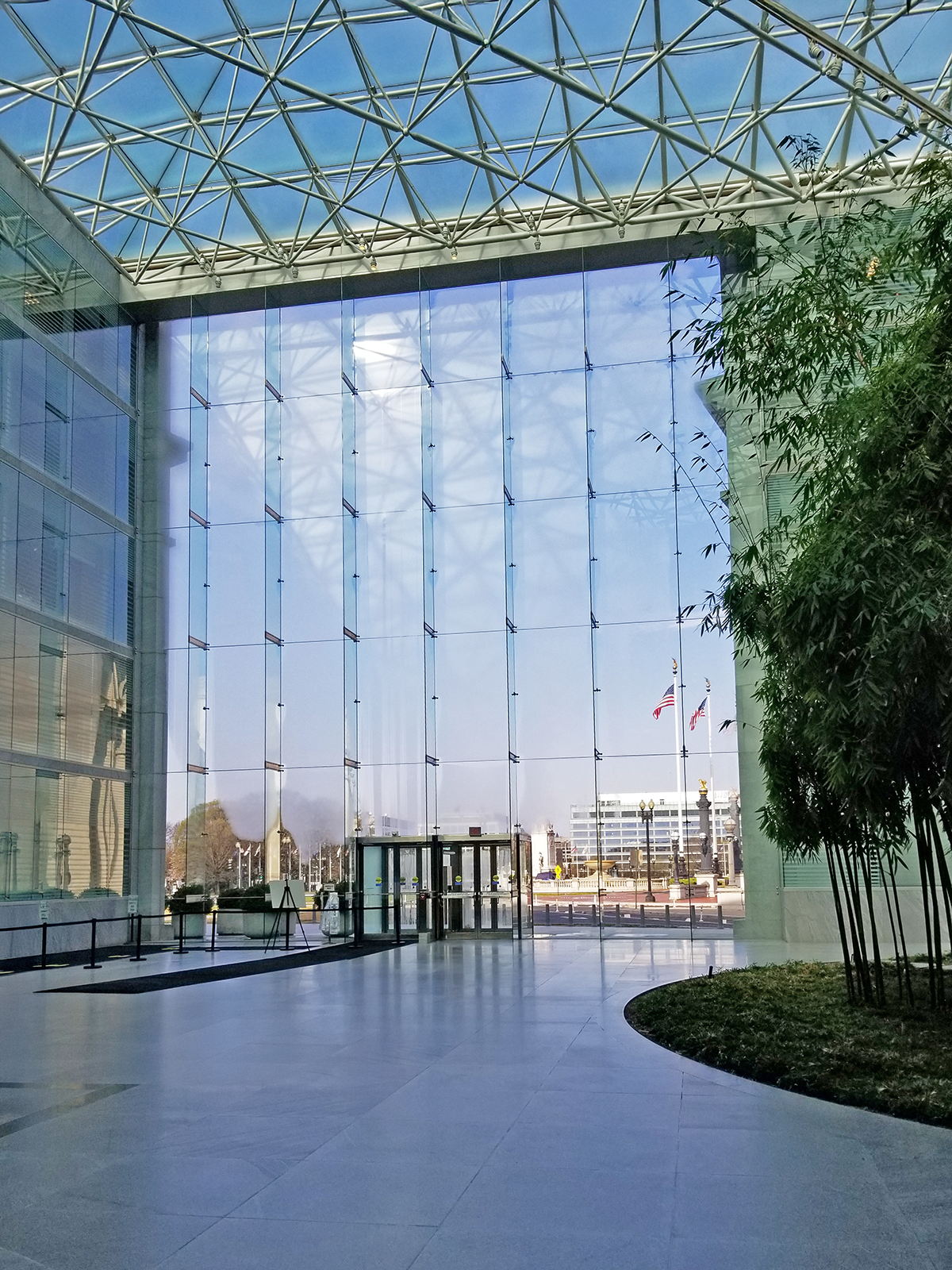 Modern building lobby with solar control window film
