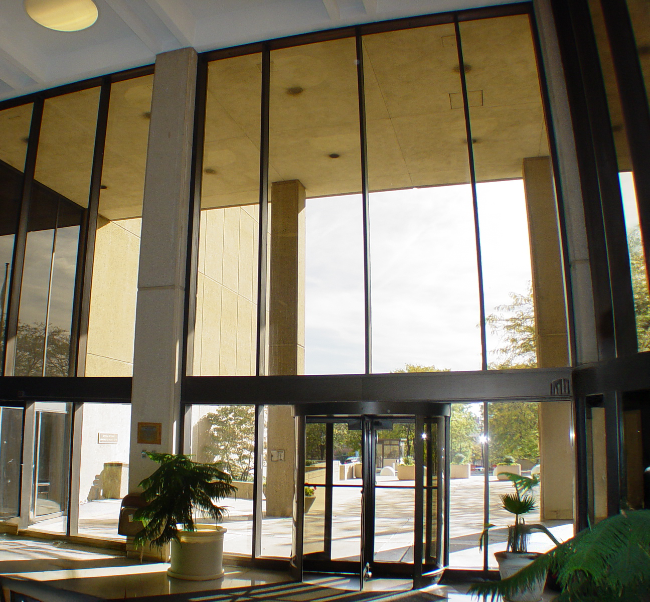 Commercial building interior with solar control window film